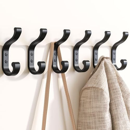 bussdis Wall-Mount Coat Hooks, Heavy Duty 30LB Hooks for Hanging Coats, Bags, Backpacks, Keys, Hats – Black Metal Hooks for Wall,Door (6 Pack)