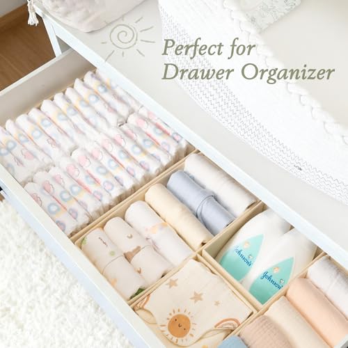 Drawer Organizer 18-Piece Set, Dresser Organizer for Baby Clothes, Foldable Closet Storage & Drawer Dividers for Underwear, Socks, Nursery (Beige)