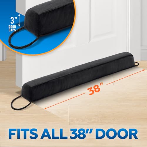 Comfyanno 38” Weighted Under Door Draft Stopper, Heavy Weight 2.2lb, Fits Large Door Gap up to 3”, Block Cold Air Draft from Bottom Door, Fits Front, Bedroom, Interior Door, Easy to Install, Black