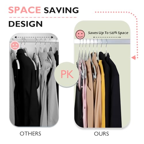 ManGotree Velvet Pants & Skirt Hangers with Movable Clips 32 Pack Grey | Ultra-Thin Space Saving Dress Hangers for Adult Clothing, Non-Slip Felt Coat Clothes Hangers with 360° Swivel Hook