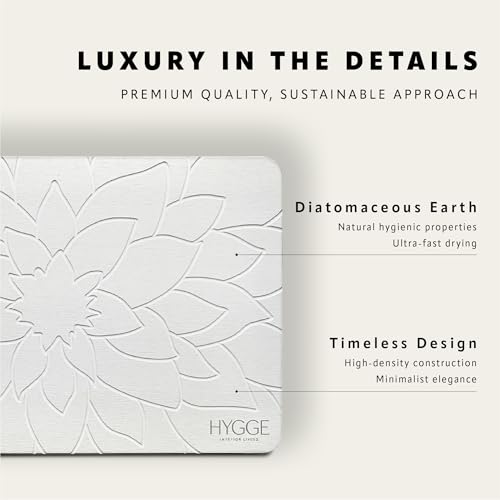 Diatomaceous Earth Stone Bath Mat - Ivory Bloom | Modern Fast Dry Bathroom Floor Shower Mat, Quick Drying Premium Luxury Diatomite Spa Stone Gift, Non-Slip Base, 23.6” x 15.4”