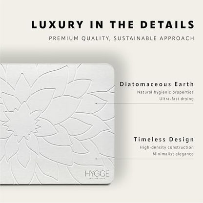 Diatomaceous Earth Stone Bath Mat - Ivory Bloom | Modern Fast Dry Bathroom Floor Shower Mat, Quick Drying Premium Luxury Diatomite Spa Stone Gift, Non-Slip Base, 23.6” x 15.4”