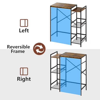 Mini Fridge Stand with Storage Shelves Dorm Microwave Stand Reversible | Wine Cabinet, Coffee Bar, TV Stand, Bakers Rack, Beverage Refrigerator Table Adjustable for Kitchen Office Rustic Brown