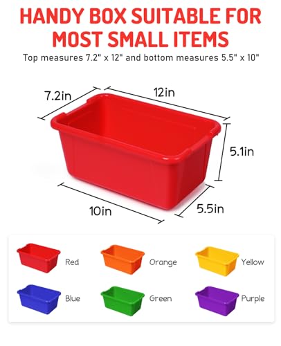 GAMENOTE 6 Quart Stackable Plastic Storage Bins with Lids, 6 Pack, Colorful | Stackable 6-quart bins with lids organize classroom supplies, crafts, toys and building blocks for Classroom & Kids Toy