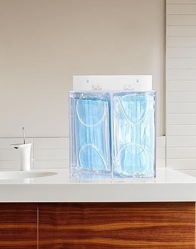 QWORK Clear Acrylic Mask and Glove Organizer – Dual Compartment Dispenser for Office & Home Use