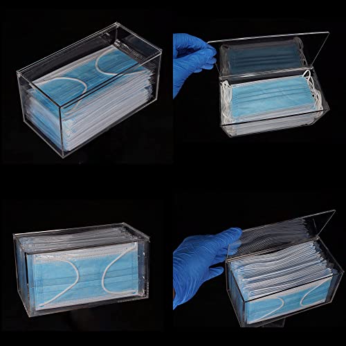 Face Mask Dispenser Acrylic Masks Storage Box Hygiene Station with Cover for Disposable Masks, Tabletop Holder, High Clarity Mask Case for Home Office Car