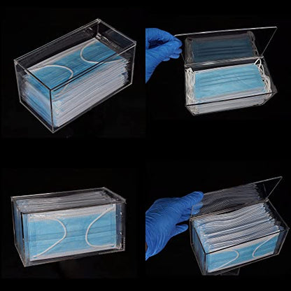 Face Mask Dispenser Acrylic Masks Storage Box Hygiene Station with Cover for Disposable Masks, Tabletop Holder, High Clarity Mask Case for Home Office Car