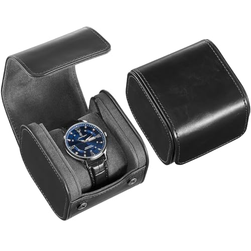 Watch Travel Case, Single PU Leather Watch Roll Bo... (Black | Faux Leather)