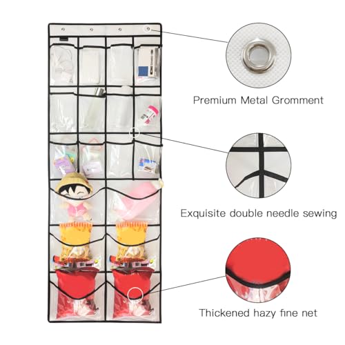 Extra Large Hanging Crystal Clear Over Door Shoe Organizers, Closet Shoe Organizer Shoe Rack Organizer Shoe Storage, 12+6Pockets, 4Hooks, white (59"x 21.6")