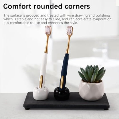 NiuYichee 2 Pcs Water Absorbing Stone Trays, Kitchen/Bathroom Sink Soap Dish, Diatomite Tray Used for Hand Soap & Cosmetic Bottles in The Modern Home, 4" W x 8.3" L, Dark Gray