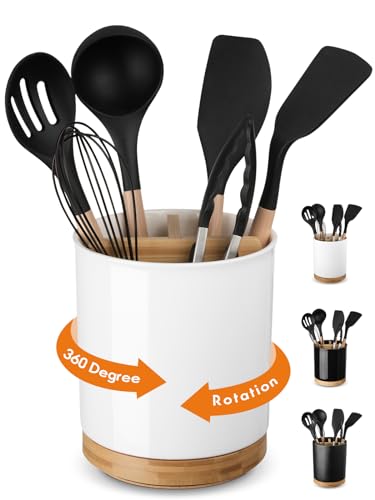 3 Compartment Utensil Holder, Extra Large Utensil... (White | Ceramic)