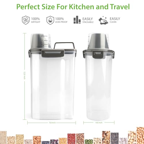 Rice Airtight Storage Container, 3 to 5Lbs Cereal Dry Food Flour Bin, Pet Dog Cat Food Dispenser with Measuring Cup, BPA Free Clear Plastic Kitchen and Pantry Organization Bin for Sugar
