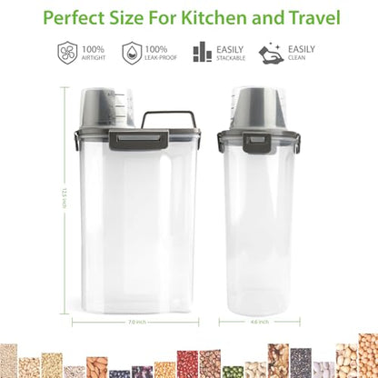Rice Airtight Storage Container, 3 to 5Lbs Cereal Dry Food Flour Bin, Pet Dog Cat Food Dispenser with Measuring Cup, BPA Free Clear Plastic Kitchen and Pantry Organization Bin for Sugar