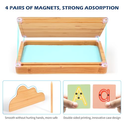 AtMini Montessori Sand Tray with Lid - Wooden Sand Trays for Kids Writing Letters and Numbers, Preschool Classroom Must Haves, Kindergarten Learning Tools (Blue)