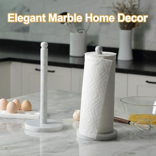 Carrara Marble Paper Towel Holder Countertop, 6" Genuine Stone Paper Towel Holder Stand for Kitchen Storage, for Standard Rolls