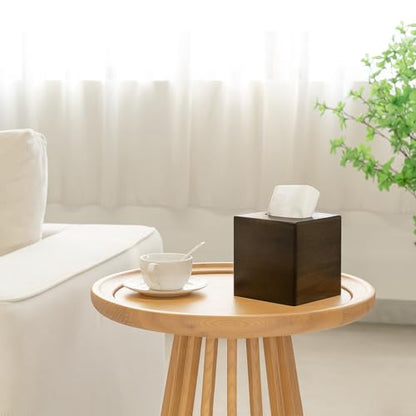 Mkono Tissue Box Cover Square, Rustic Wood Open-Bottom Holder, Dark Brown | Decorative Tissue Holder, Modern Farmhouse Decor, Desk Organizer, Bedroom Guest Room Bathroom living Room Office Dorm