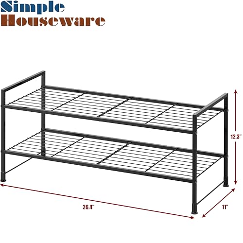 Simple Houseware 2-Tier Stackable Wired Grid Shoe Rack, Black | Space Saving with Low Profile, Shelf for Entryway, Closet, Dorm & Garage