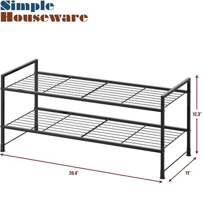 Simple Houseware 2-Tier Stackable Wired Grid Shoe Rack, Black | Space Saving with Low Profile, Shelf for Entryway, Closet, Dorm & Garage