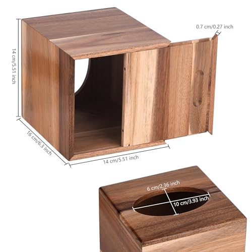 Tissue Box Cover Square, Acacia Wood Tissue Box Holder with Slide-Out Bottom, Wooden Tissue Box Cover Cube for Bathroom, Bedroom, Dinner Table, Office,Kitchen | with Slide-Out Bottom，for Bathroom, Bedroom, Dinner Table,Office,Kitchen