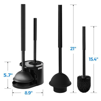 FORASTO 2 in 1 Toilet Brush and Plunger Set, Extended Handle Combo, 4 Pack