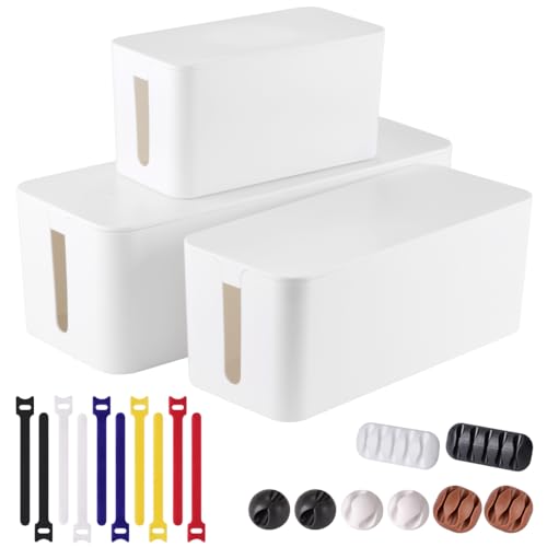 3 Pack Cable Management Box, Cable Organizer Box t... (White)