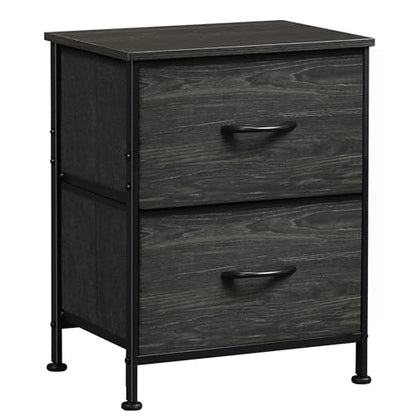 WLIVE Night Stand, Small Dresser with 2 Drawers & Wooden Top, Nightstand with Fabric Bins, Bedside Table End Table for Bedroom, Closet, Entryway, College Dorm, Charcoal Black | Nightstand with Fabric Bins, Bedside Table End Table for Bedroom, Kids Room