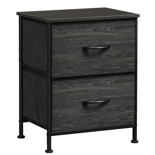 Night Stand, Small Dresser with 2 Drawers & Wooden... (Charcoal Black)