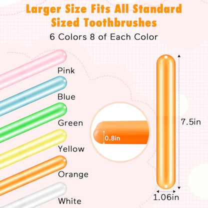 48PCS Large Travel Toothbrush Case Holder, Toothbrush Holders Bulk, Kids Classroom Plastic Pencil Case, Portable Toothpaste Case Cover Protector for Back to School Travel Use (6 Colors)