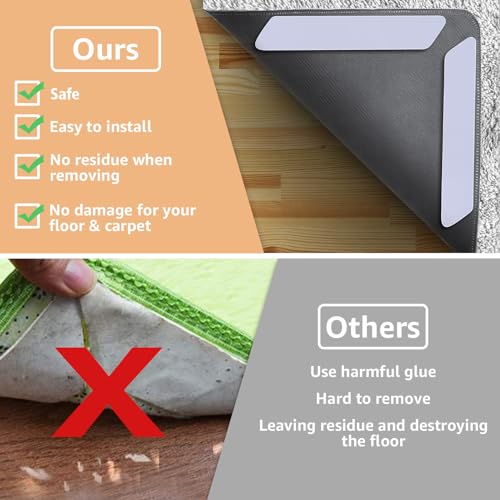 ZONGOOL 16PCS Rug Tape Non Slip Rug Pad Grippers Double Sided Carpet Tape | No Damage Floor Reusable Washable Grippers No Residue Rug Corners For Hardwood Tile&Laminate Floors Anti-Curl Rug Stickers