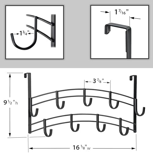 LYNK Professional® Home™ Over the Door Hooks - 9 Hook – Over the Door Coat Rack - Over the Door Hanger - Hanging Towels or Clothes - Bathroom, Bedroom, Laundry Room - Lifetime Ltd. Warranty, Black