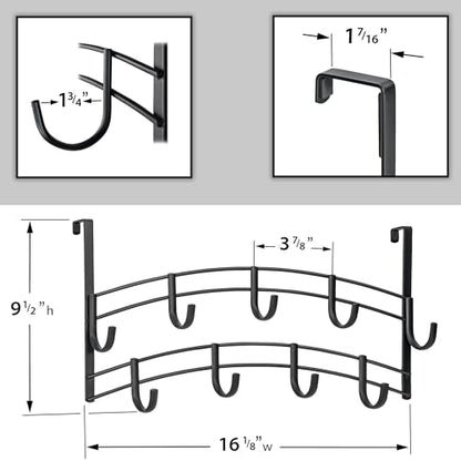 LYNK Professional® Home™ Over the Door Hooks - 9 Hook – Over the Door Coat Rack - Over the Door Hanger - Hanging Towels or Clothes - Bathroom, Bedroom, Laundry Room - Lifetime Ltd. Warranty, Black