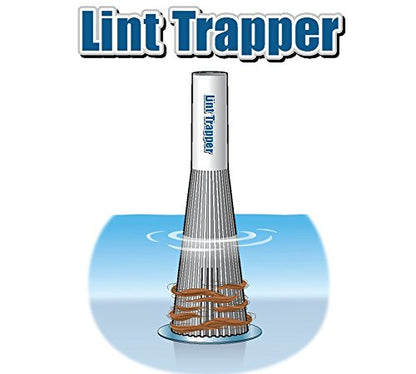 Lint Hair Trapper for filtering Washing Machine Utility Tub and Sink drains-reusable and customizable with built-in overflow guard. Traps Lint, hair and debris from drains, replaces all Mesh filters