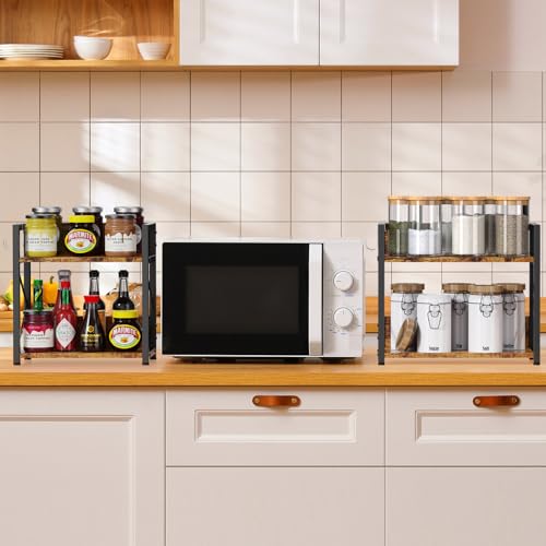 RUILALIFE 2 Tier Kitchen Counter Shelf Organizer, Coffee Bar Station Organizer for Countertop，Space Saving Spice Rack, Desk Shelf Riser, Coffee Bar Accessories(Rustic Brown, Medium)