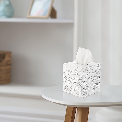 Country Chic Modern Farmhouse Tissue Box Holder, Decorative Metal Tissue Cover, Rustic Square White Style