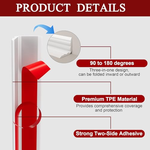 Duzzy Wall Corner Protector Trim, 20 Feet Flexible Inside & Outside Guard, Peel and Stick Molding, Self-Adhesive Strip for Wall Edge, Ceiling, Door Frames, Countertop