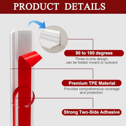 Duzzy Wall Corner Protector Trim, 20 Feet Flexible Inside & Outside Guard, Peel and Stick Molding, Self-Adhesive Strip for Wall Edge, Ceiling, Door Frames, Countertop