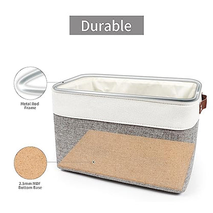 Storage Bins Large Fabric Storage Baskets for Shelves 3 Pack, Decorative Linen Closet Baskets with Handles for Organizing, Shelf, Clothes, Home, Office, 15x11x9.5Inches (Grey&White)