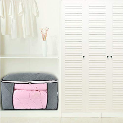 Comforter Storage Bag, Zippered Bag with Large Clear Window and Carry Handles, Space Saver Organizers for Closet, Blanket, Pillow, Quilt, Bedding, Clothes (2Pcs Grey Large)