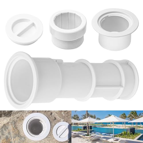 US105 Umbrella Stand with Sleeve and Center Cap, 7 1/2" Stand with Sleeve, for Umbrellas, Volleyball Poles and Tiki Torches, 1 1/2" - 1 3/4" Hole Can be Installed on Floor, Step or Deck - White
