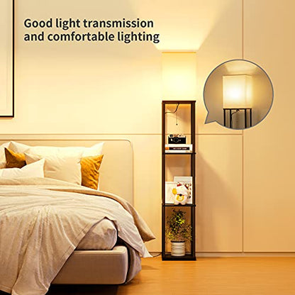 SUNMORY Floor Lamp with Shelves, Standing Lamps for Living Room, Black | 3 CCT LED Bulb Include, 4-Tier Display Bookshelf, 63" Tall Corner Shelf Lamp, Modern Style for Bedroom, Office, Home Decor