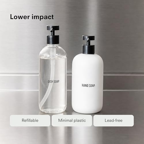 Glass Dish Soap Dispenser Pump for Kitchen Sink | Liquid Dish Soap Refill Bottle | Made with Clear Borosilicate Glass and Black Stainless Steel | 16 Oz Dispenser