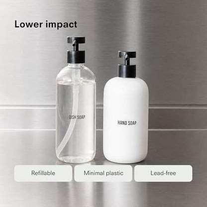 Glass Dish Soap Dispenser Pump for Kitchen Sink | Liquid Dish Soap Refill Bottle | Made with Clear Borosilicate Glass and Black Stainless Steel | 16 Oz Dispenser