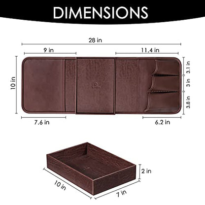 SITHON Sofa Remote Control Holder with Detachable Tray [Non Slip] | PU Leather Chair Couch Armrest Organizer Caddy with 5 Pockets for Magazines Phone iPad Remote Game Controller Eyeglasses