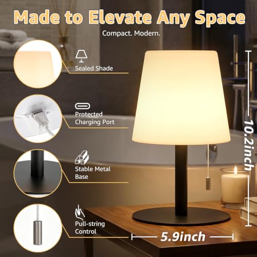 uuffoo Shower Lamp Rechargeable Cordless Light Waterproof for Bathroom Spa | Portable Battery Operated Table Lamp RGB Mood Lighting LED Night Light for Patio kitchen Camping (Black)