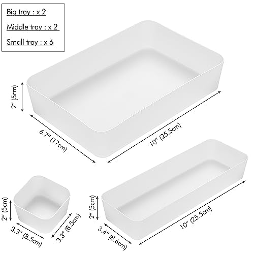 10 Pcs Drawer Organizer Tray Storage Box for Bedroom Dresser Bathroom Kitchen, Frosted