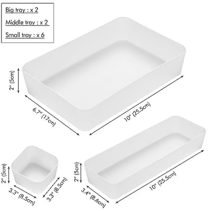 10 Pcs Drawer Organizer Tray Storage Box for Bedroom Dresser Bathroom Kitchen, Frosted