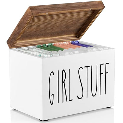 DRASTAR Tampon Holder for Bathroom, Feminine Product Organizer, Pad Organize Case with hinged lid, Shark Week Tampon Storage, Lady Stuff Box for Bathroom Accessories