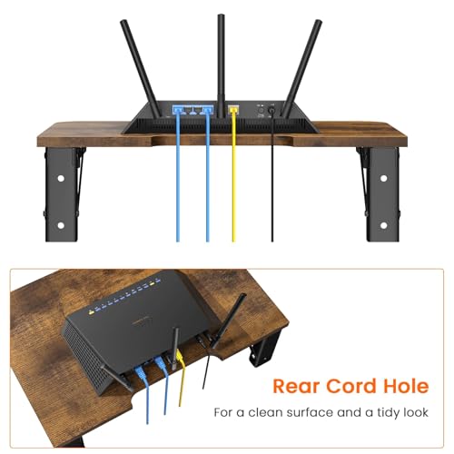 Projector Shelf for Wall, Foldable Floating TV Shelf, Wall Mount DVD Shelf with Heavy-Duty Brackets Under TV for Cable Box, Games Console, 16.5 x 11 Inches, Rustic Brown
