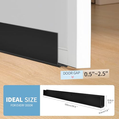 Door Draft Stoppers for Door, 39” Length Weather Stripping Door Seal, Strong Adhesive Door Sweep for Exterior and Interior Doors（Black）