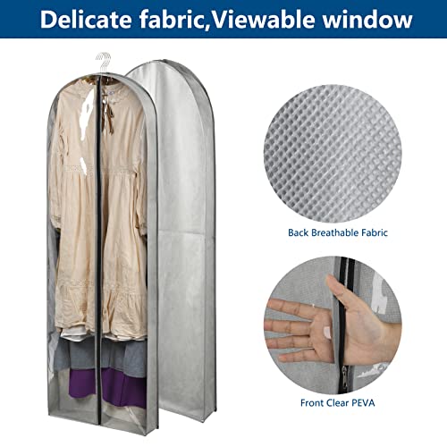 3 Pack 60" Long Garment Bags for Hanging Clothes Storage | Clear Suit Garment Bags with 4" Gussets for Closet Storage Travel Plastic Protector for Dress Gowns, Coats, Suit, Down Jacket